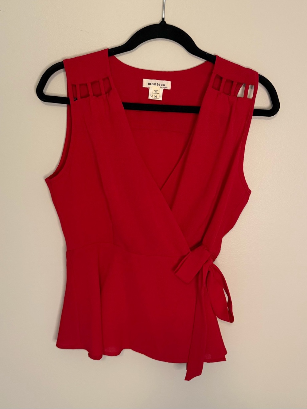 Monteau Red Wrap Peplum Camisole with Shoulder Cutouts